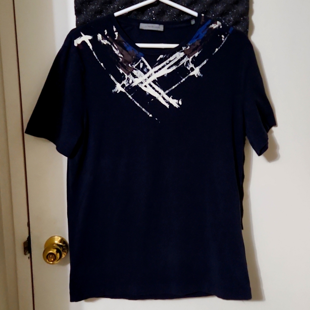 Corneliani Black Paint Splatter Crewneck T-Shirt
